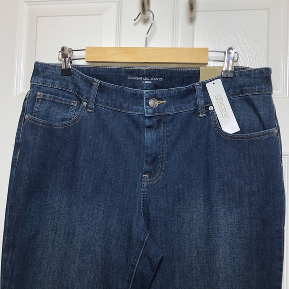 Chico’s Cotton Blend Midrise Straight-Leg Dark Blue Jeans 2 Short (12) - Picture 3 of 16